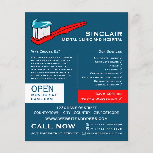 歯ブラシと歯磨き粉、歯科、歯医者の広告 チラシ (正面)