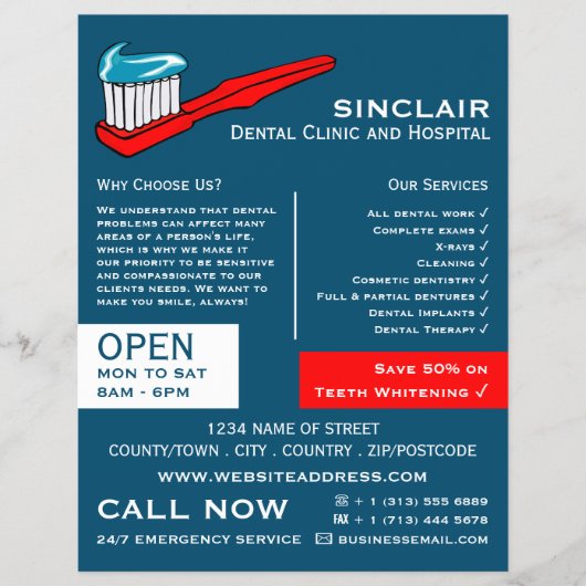 歯ブラシと歯磨き粉、歯科、歯医者の広告 チラシ (正面)