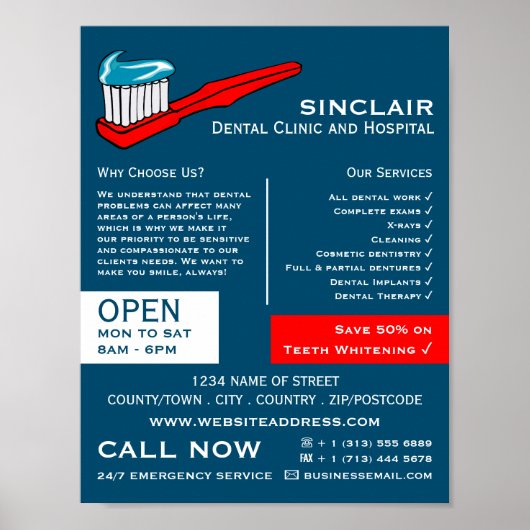 歯ブラシと歯磨き粉、歯科、歯医者の広告 ポスター (正面)