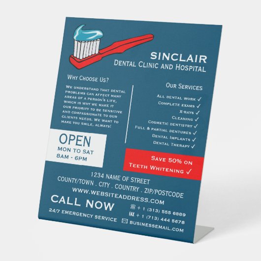 歯ブラシと歯磨き粉、歯科、歯医者の広告 台座サイン (正面)