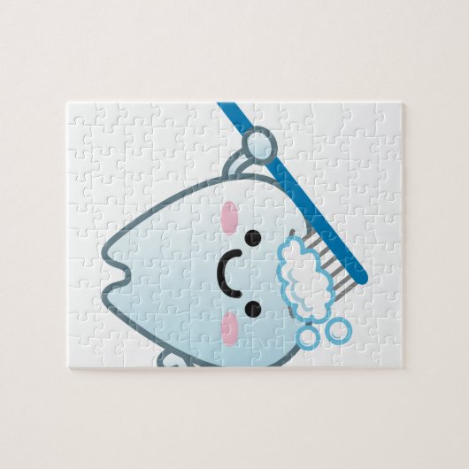 歯ブラシによってかわいい漫画の歯磨き ジグソーパズル (横)