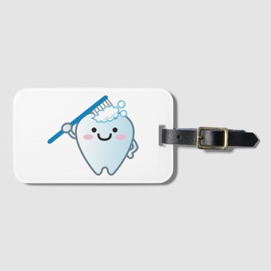 歯ブラシによってかわいい漫画の歯磨き ラゲッジタグ (正面横)