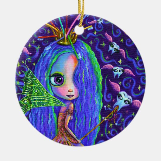 歯ブラシのクラウンと翼付き歯の妖精 セラミックオーナメント (正面)