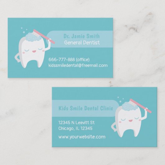 歯ブラシの歯科医とのかわいい歯磨き 名刺 (正面/裏面)