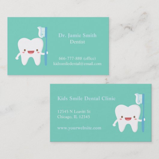 歯ブラシの歯科名刺が付いているかわいい歯 名刺 (正面/裏面)