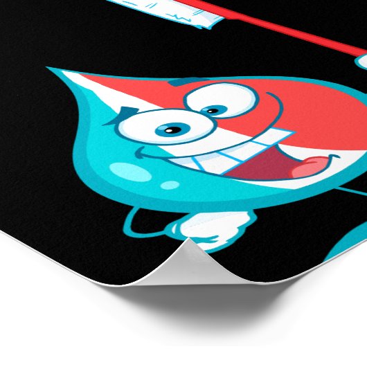 歯ブラシを保持する歯磨きキャラクター ポスター (角)