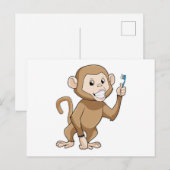 歯ブラシを持ったサル ポストカード (正面/裏面)