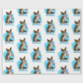 歯ブラシを持つコーギー犬 ラッピングペーパー (フラット)