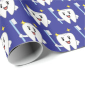 歯ブラシを持つハッピーな歯 ラッピングペーパー (ロールコーナー)