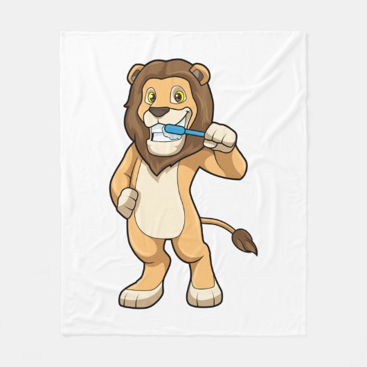 歯ブラシを持つライオン フリースブランケット (正面)