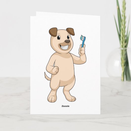 歯ブラシを持つ犬 カード (裏面)