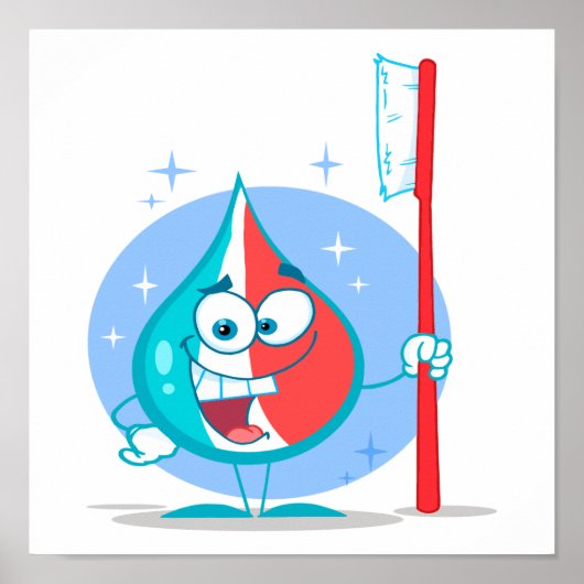 歯ブラシ付きかわいいスパークル歯磨きキャラクター。 ポスター (正面)