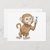 歯ブラシ付きサル ポストカード (正面/裏面)