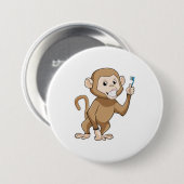 歯ブラシ付きサル 缶バッジ (正面&裏面)