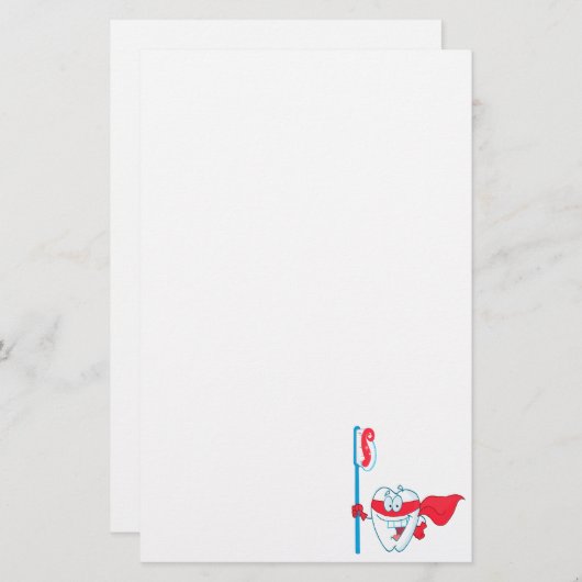歯ブラシ付き可愛らしい笑顔のスーパーヒーロー歯 便箋 (正面/裏面)