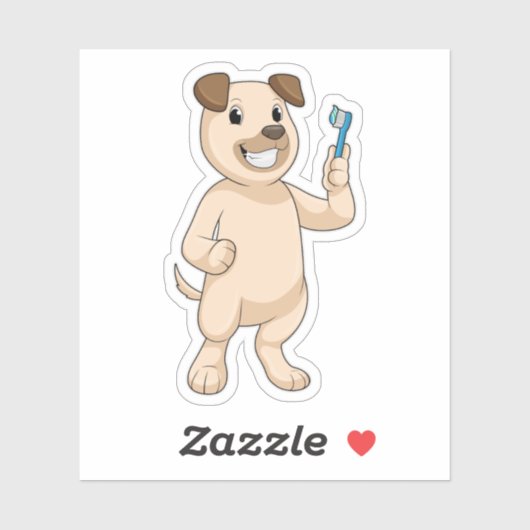 歯ブラシ付き犬 シール (シート)