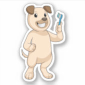 歯ブラシ付き犬 シール (正面)