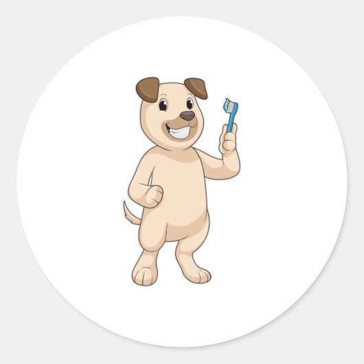 歯ブラシ付き犬 ラウンドシール (正面)