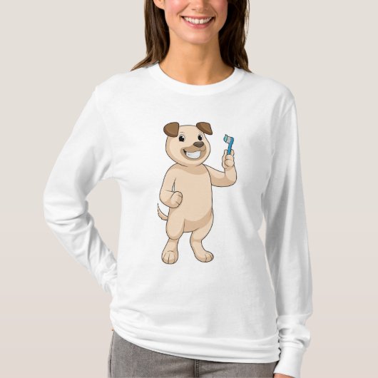 歯ブラシ付き犬 Tシャツ (正面)
