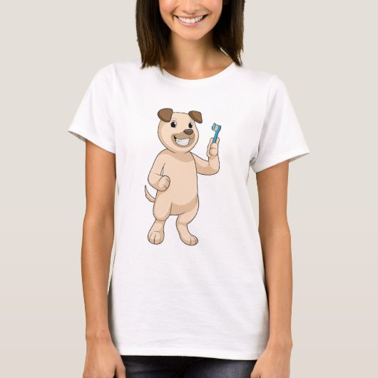 歯ブラシ付き犬 Tシャツ (正面)