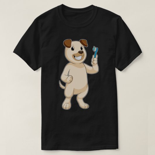 歯ブラシ付き犬 Tシャツ (デザイン正面)