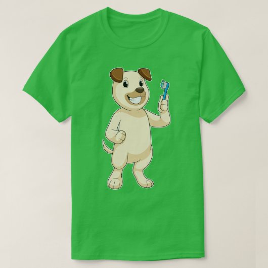 歯ブラシ付き犬 Tシャツ (デザイン正面)