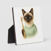 歯ブラシ付き猫 フォトプラーク (正面)