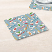 歯ブラシ及び歯磨き粉パターン スクエアペーパーコースター (アングル)