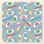 歯ブラシ及び歯磨き粉パターン スクエアペーパーコースター (正面)