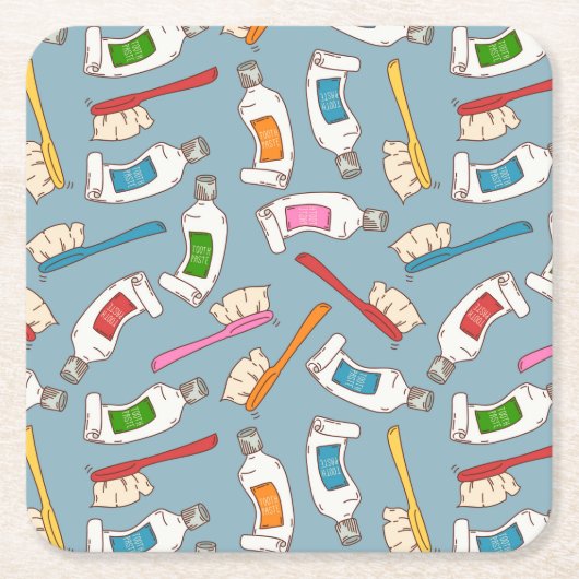 歯ブラシ及び歯磨き粉パターン スクエアペーパーコースター (正面)