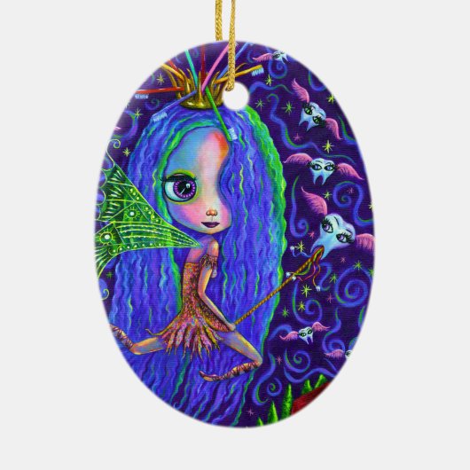 歯ブラシ歯付き歯の飛んでいる妖精 セラミックオーナメント (裏面)