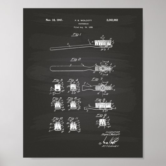歯ブラシ1941特許技術Chalkboard ポスター (正面)