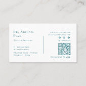 歯モダンプロフェッショナル光ティール（緑がかった色）歯科矯正医 名刺 (裏面)