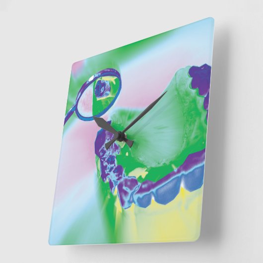 歯モデル鏡の検討の歯科医の柱時計 スクエア壁時計 (傾斜)