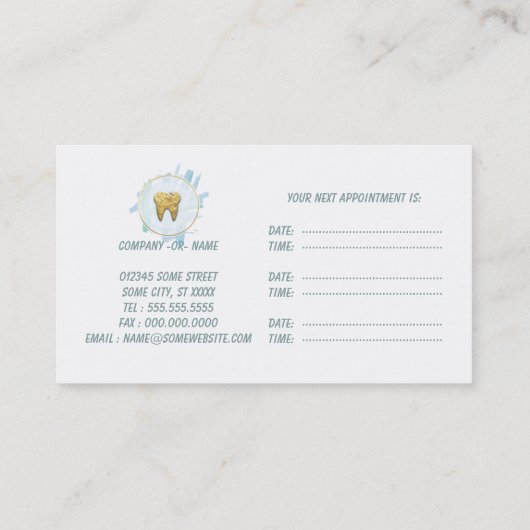 歯医モダン者金ゴールド歯のロゴ名刺 予約カード (裏面)