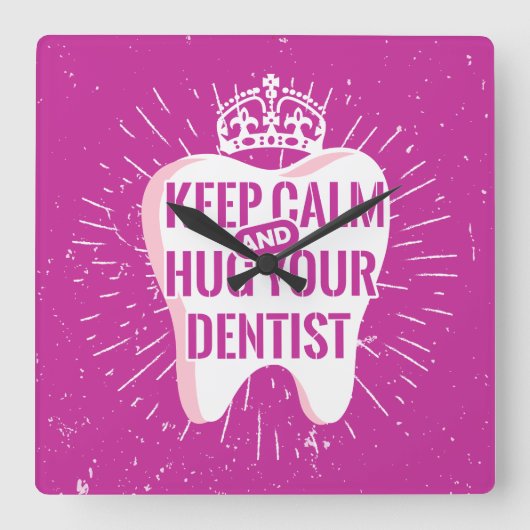 歯医保者を温め抱き締める スクエア壁時計 (正面)