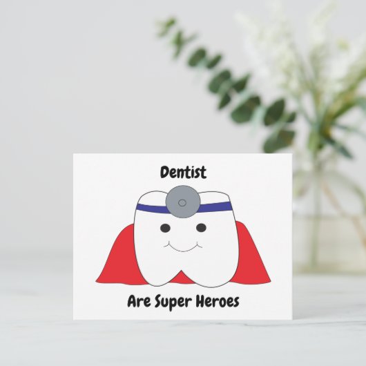 歯医者おもしろいの歯のヒーローをパーソナライズすごいする ポストカード (スタンド正面)