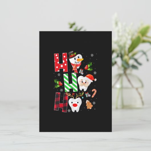 歯医者おもしろいクリスマス歯の歯科ギフトレッドプライ 招待状 (スタンド正面)