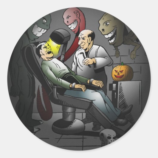 歯医者さんでのぞっとするハロウィンの夜 ラウンドシール (正面)