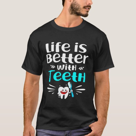 歯医者にかかると命が伸びる Tシャツ (正面)