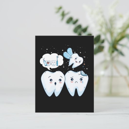 歯医者のお歯ぎしりカワイイ妖精歯科助手 ポストカード (スタンド正面)