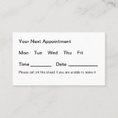 歯医者の予算アポイントメント名刺 名刺 (裏面)