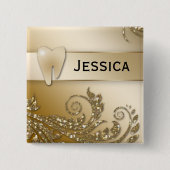 歯医者の名前タグ金ゴールドグリッター歯離れ 缶バッジ (正面)