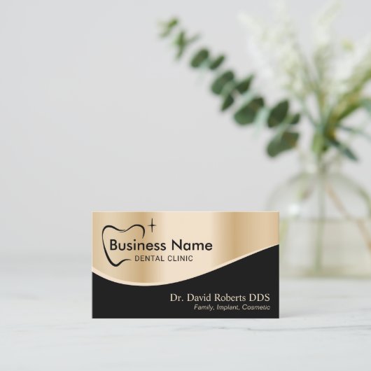 歯医者の歯のタイポグラフィモダン金ゴールドデンタルケア 予約カード (スタンド正面)