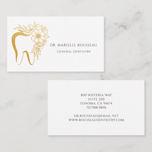 歯医者の歯のフローラ金ゴールドロゴ名刺 名刺 (正面/裏面)