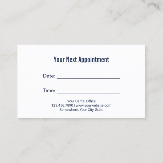 歯医者の歯のロゴネイビーブルーデンタルアポイントメント 予約カード (裏面)