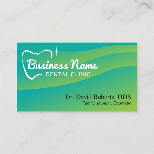 歯医者の歯のロゴモダングリーンカーブデンタルケア 予約カード (正面)