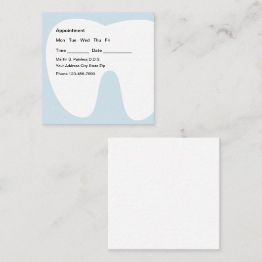 歯医者の歯の背景アポイントメントのアラーム スクエア名刺 (正面/裏面)
