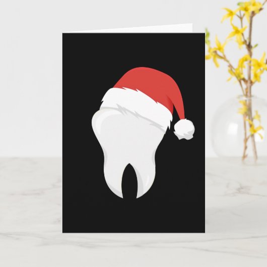 歯医者の歯クリスマスハットの歯の贈り物 カード (黄色い花)