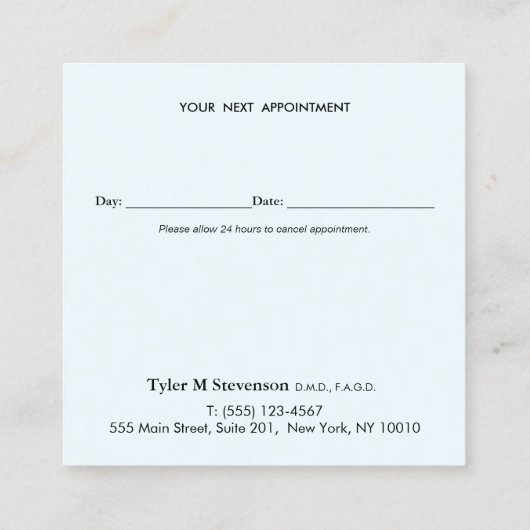 歯医者の歯科アポイントメントのアラーム 予約カード (裏面)